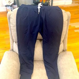 Navy blue joggers with tie waist